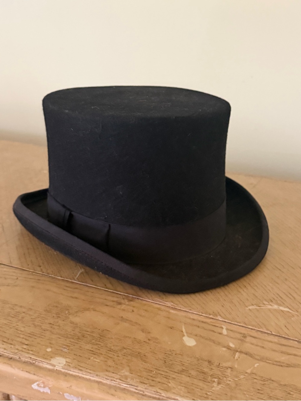 Classic Black Felt Top Hat with Satin Band